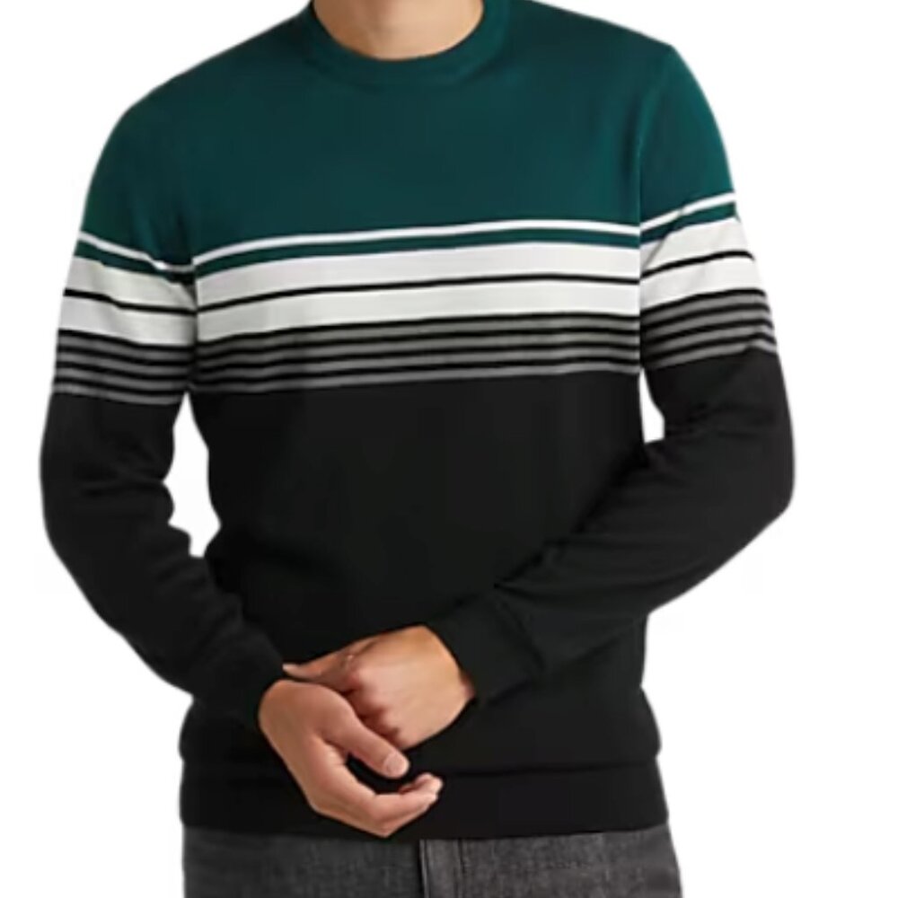 Michael Strahan Modern Fit Stripe Crewneck Sweater Big and Tall Men, 2XLT- Green